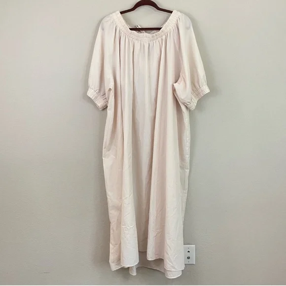 NAP Cream Tie Back Short Puff Sleeves Poplin Oversized Maxi Dress Size Small - Picture 11 of 12